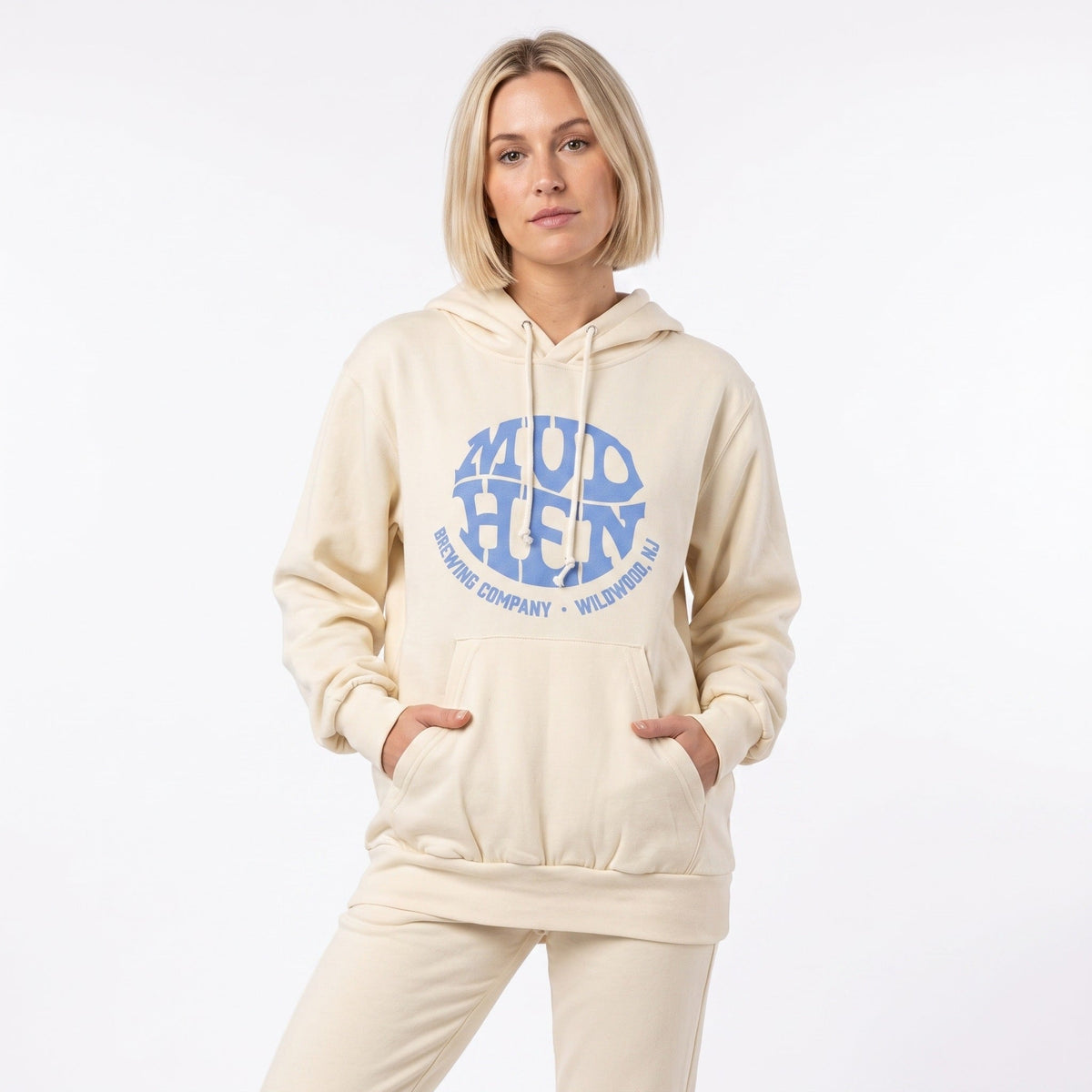 Cream MudHen Circle Logo Hoodie, front