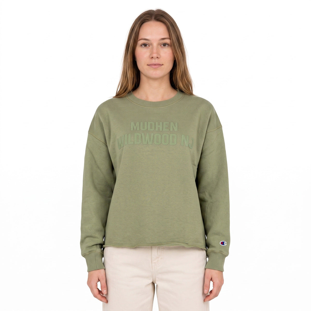 Fleece Crewneck Sweatshirt  - Olive Green, front