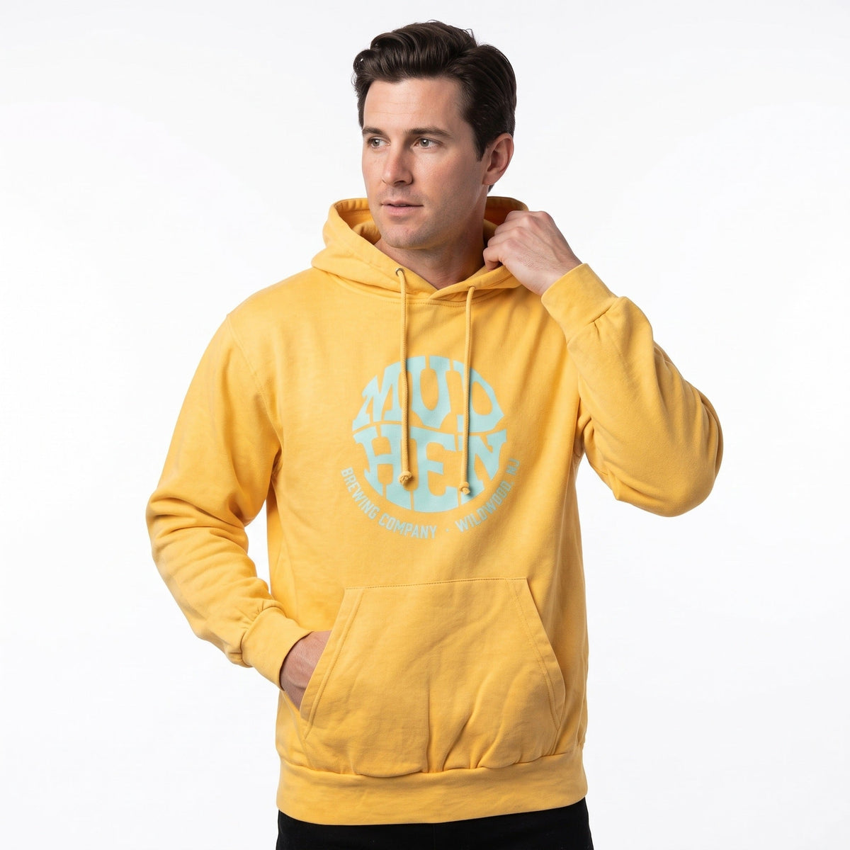 Golden Yellow MudHen Circle Logo Hoodie, front