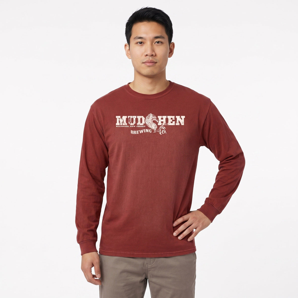 Heather Maroon Long Sleeve Tee, front