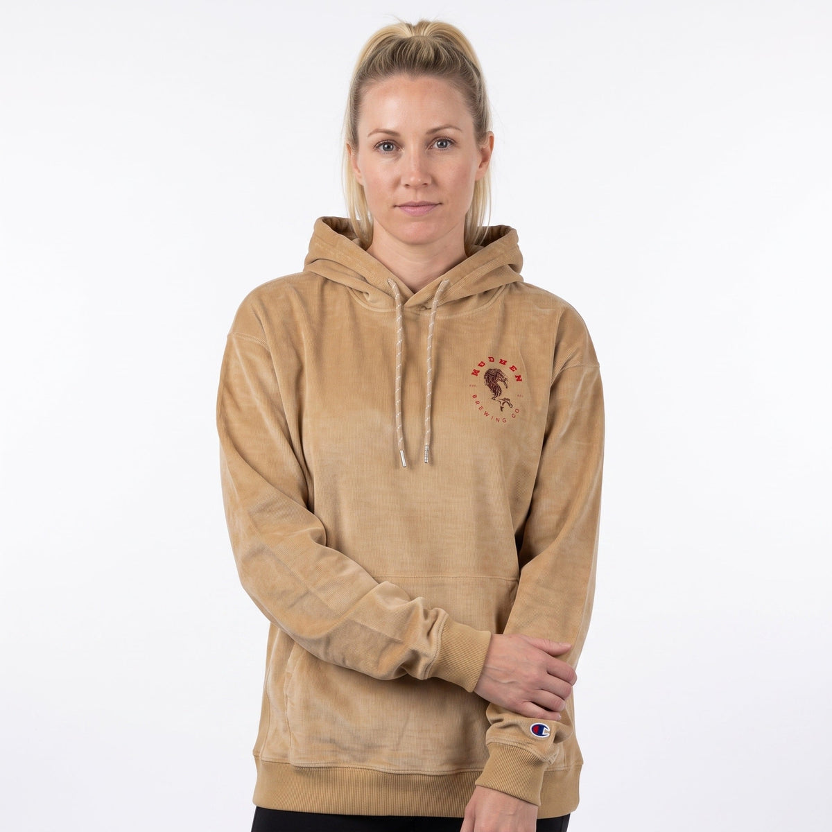 Henry Logo Corded Hoodie - Khaki, front