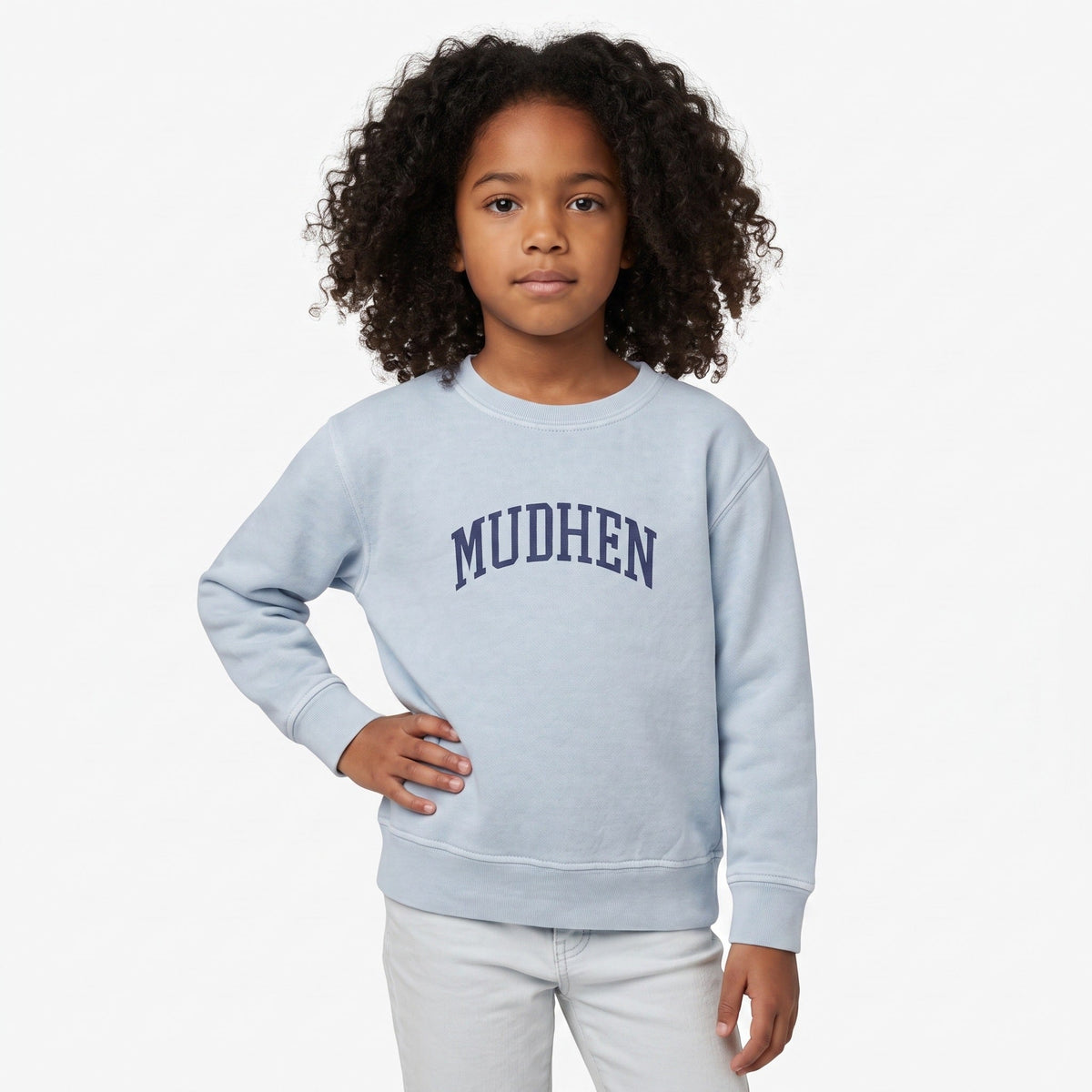 Kids Light Blue MudHen Crewneck Sweatshirt, front