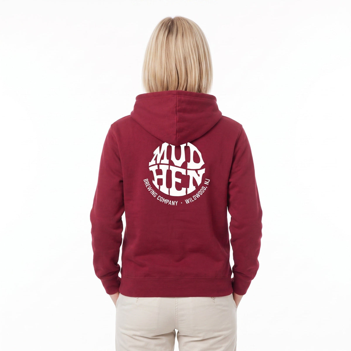 Maroon MudHen Circle Logo Hoodie, back