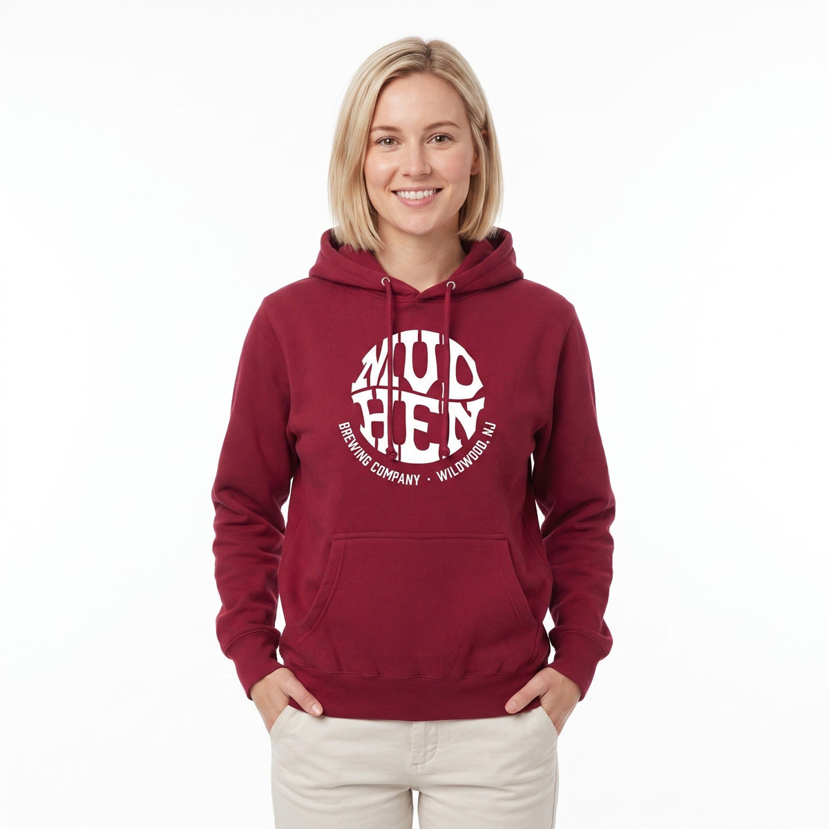 Maroon MudHen Circle Logo Hoodie, front