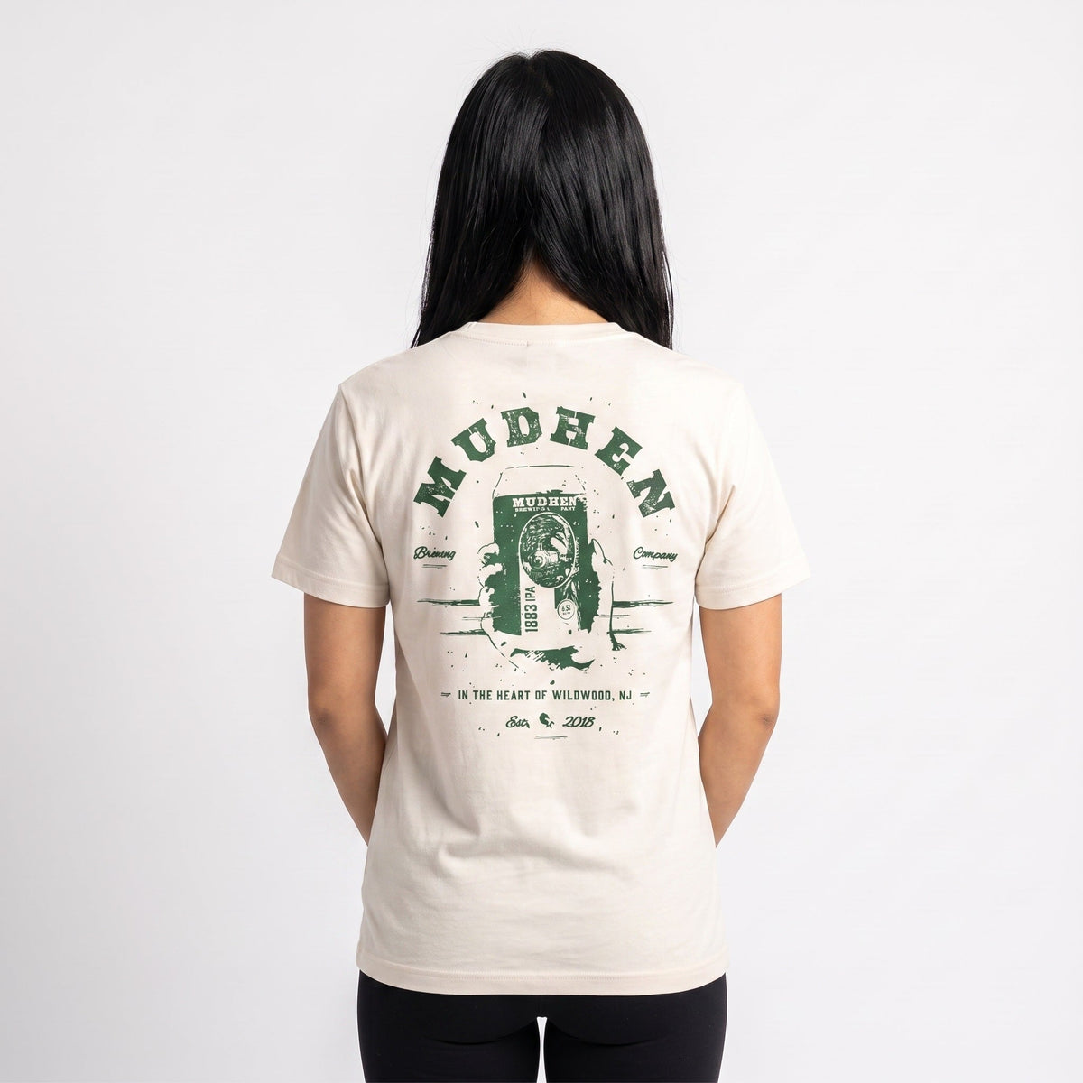 MudHen 1883 IPA Graphic Tee — Cream & Green, back