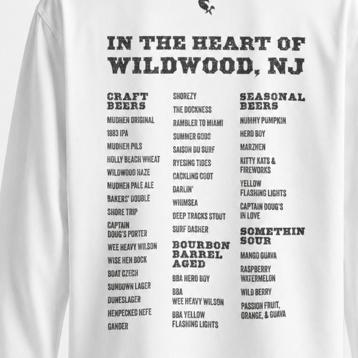 MudHen Can Lineup Long Sleeve Tee — White, closeup