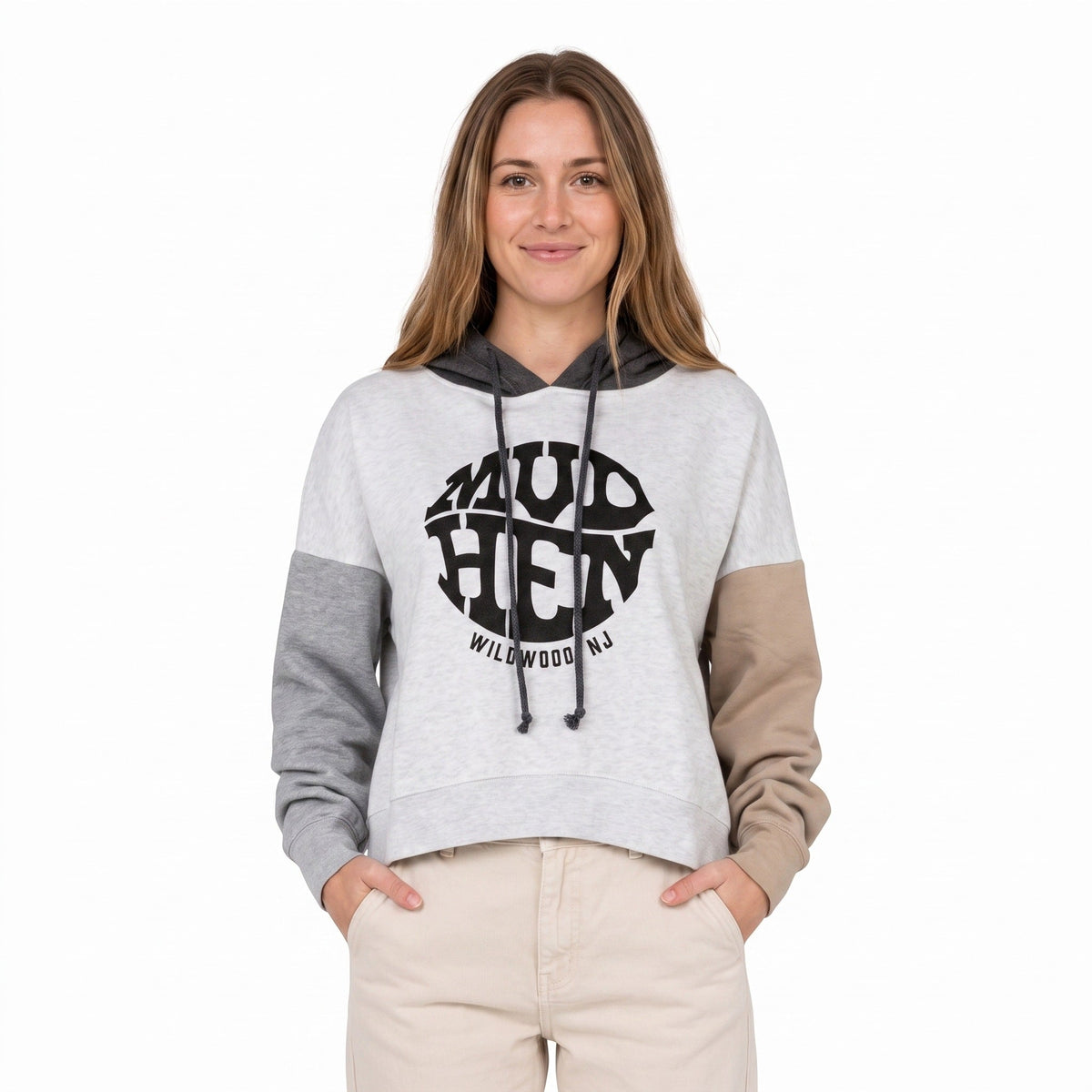 Mudhen Circle Logo Colorblock Hoodie - Ash, front