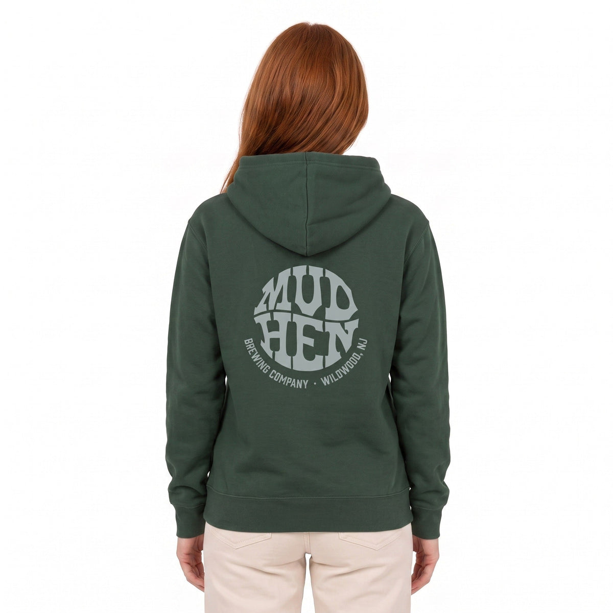 MudHen Circle Logo Hoodie - Forest Green, back