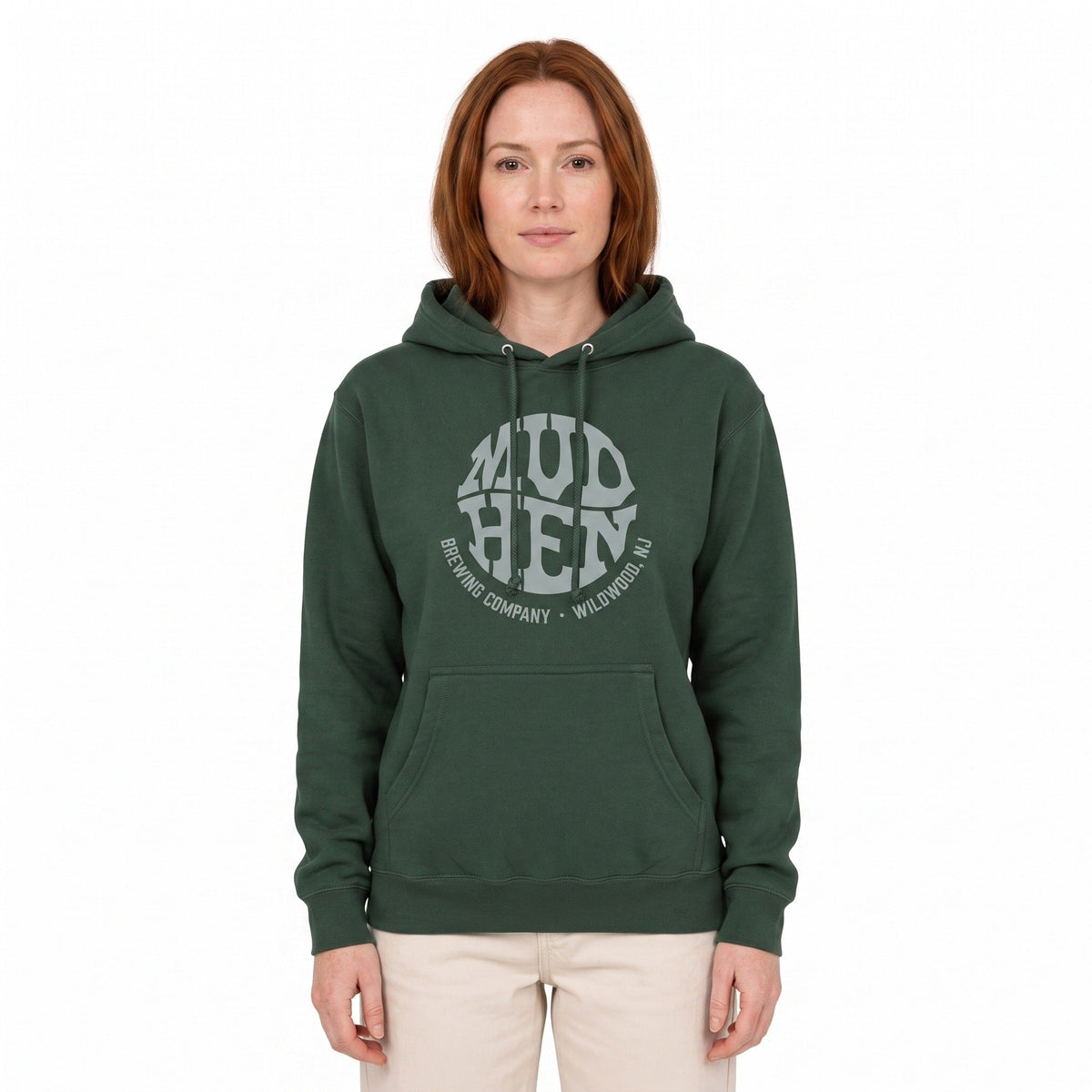 MudHen Circle Logo Hoodie - Forest Green, front