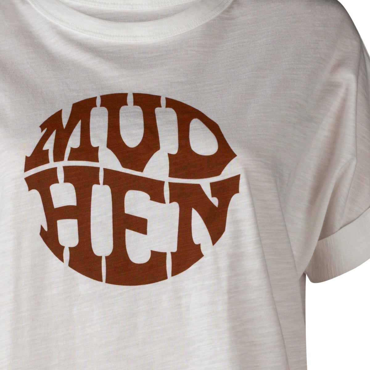 Mudhen Circle Logo Washed Vintage Tee - White, closeup