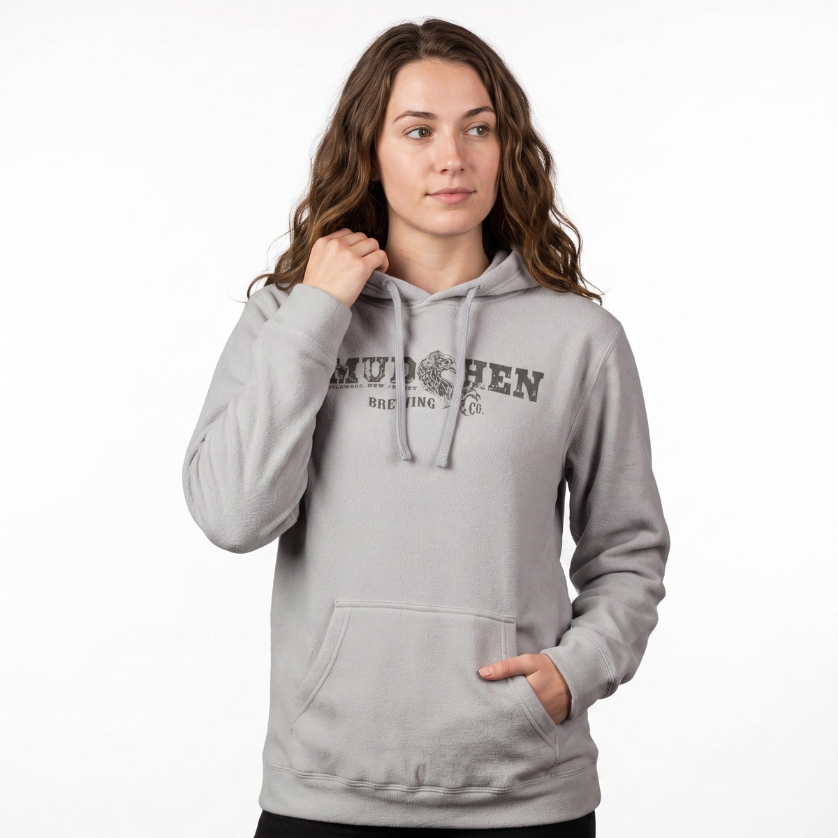 MudHen Fleece Hoodie - Light Grey, front