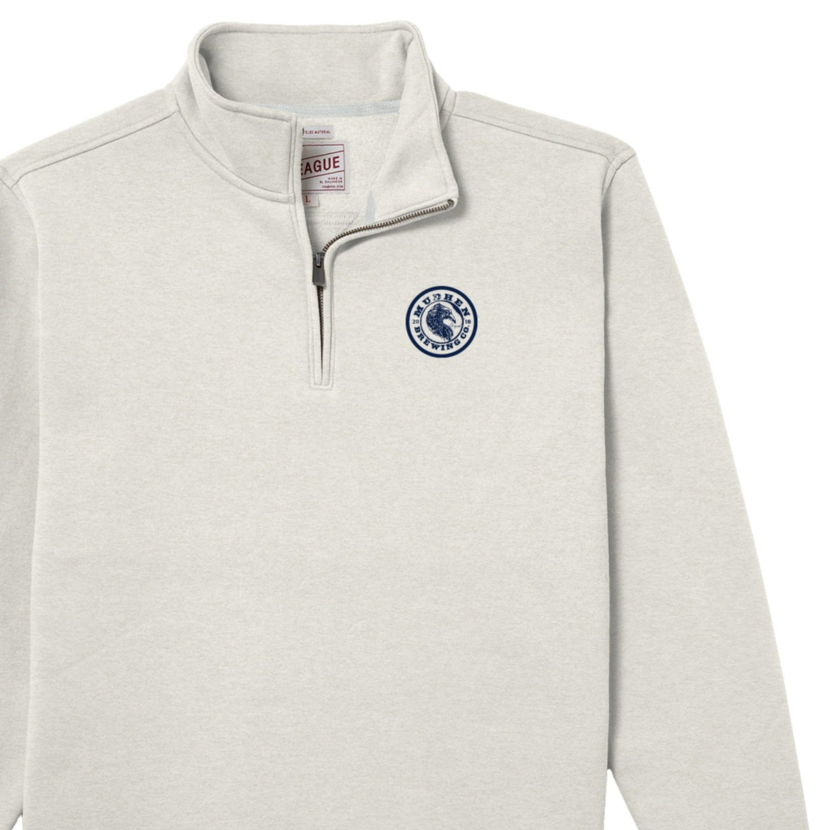 MudHen League Quarter-Zip Pullover - Light Heather Gray, closeup