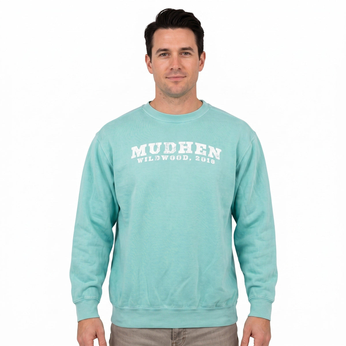 MudHen Logo Crewneck - Lagoon Blue, front