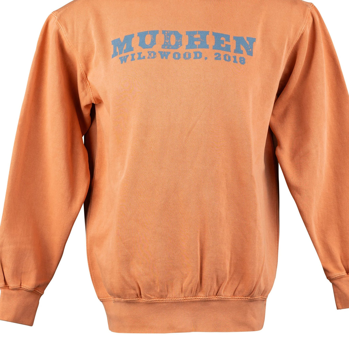 MudHen Logo Crewneck - Tangerine, closeup