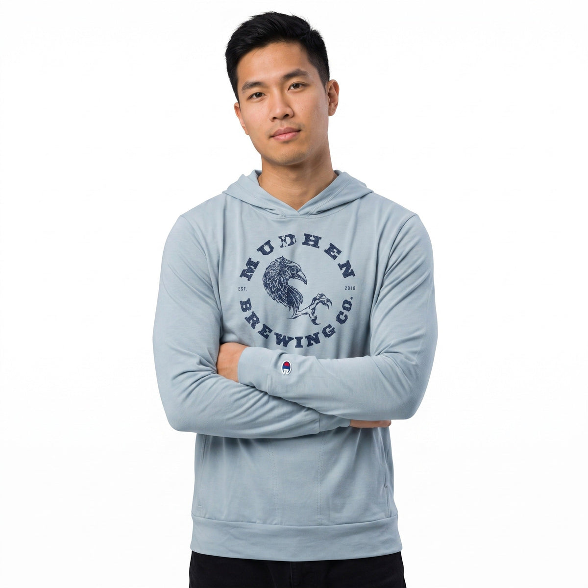 MudHen Logo Mens Hoody - Riviera, front