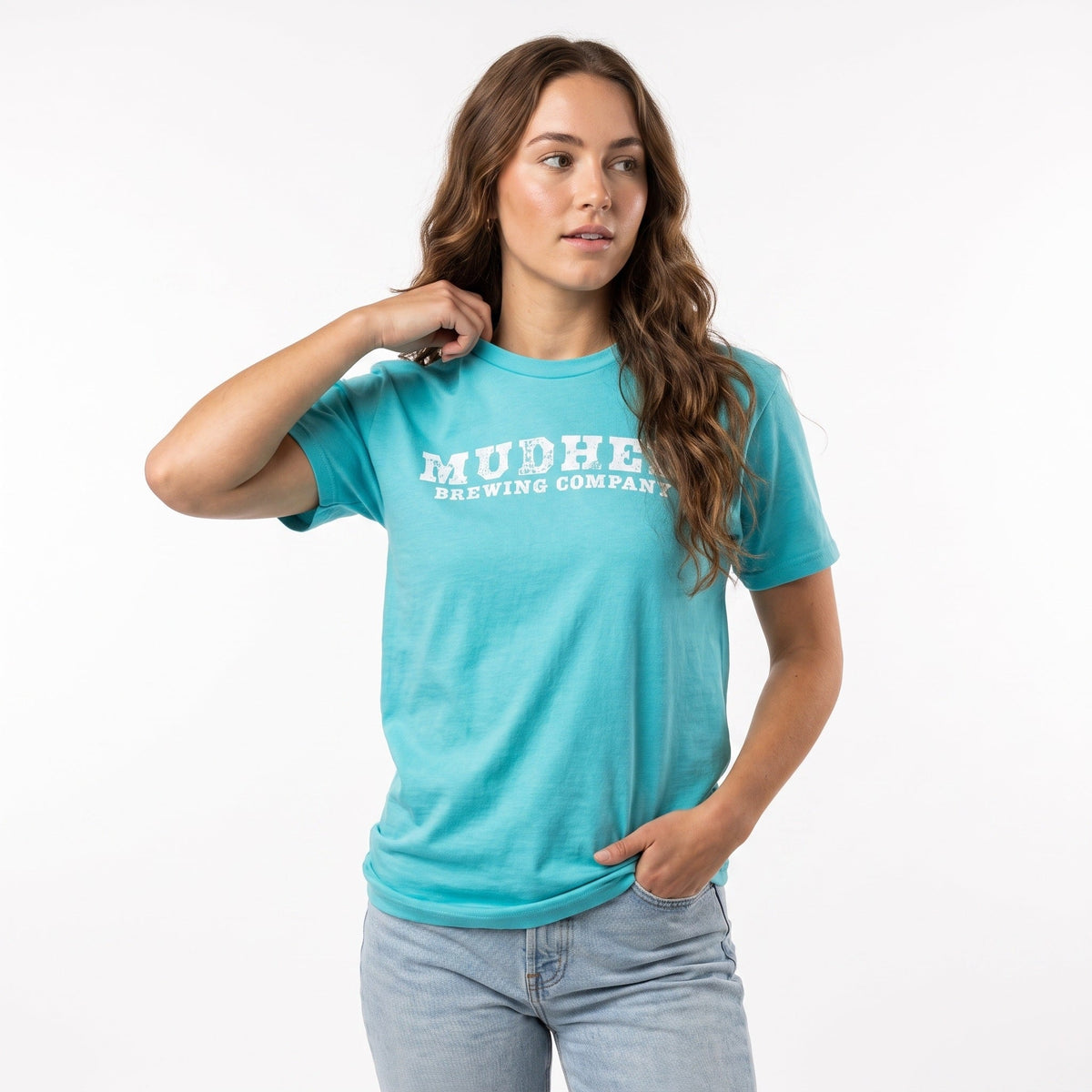 Mudhen Logo Tee - Lagoon Blue, front