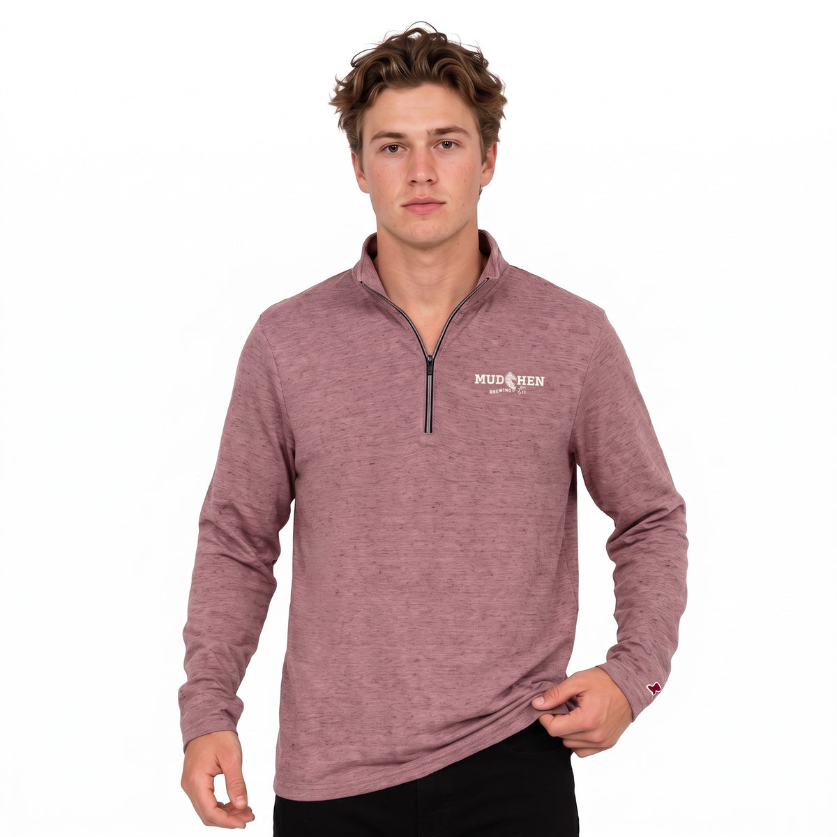 MudHen Mauve Quarter-Zip Pullover, front