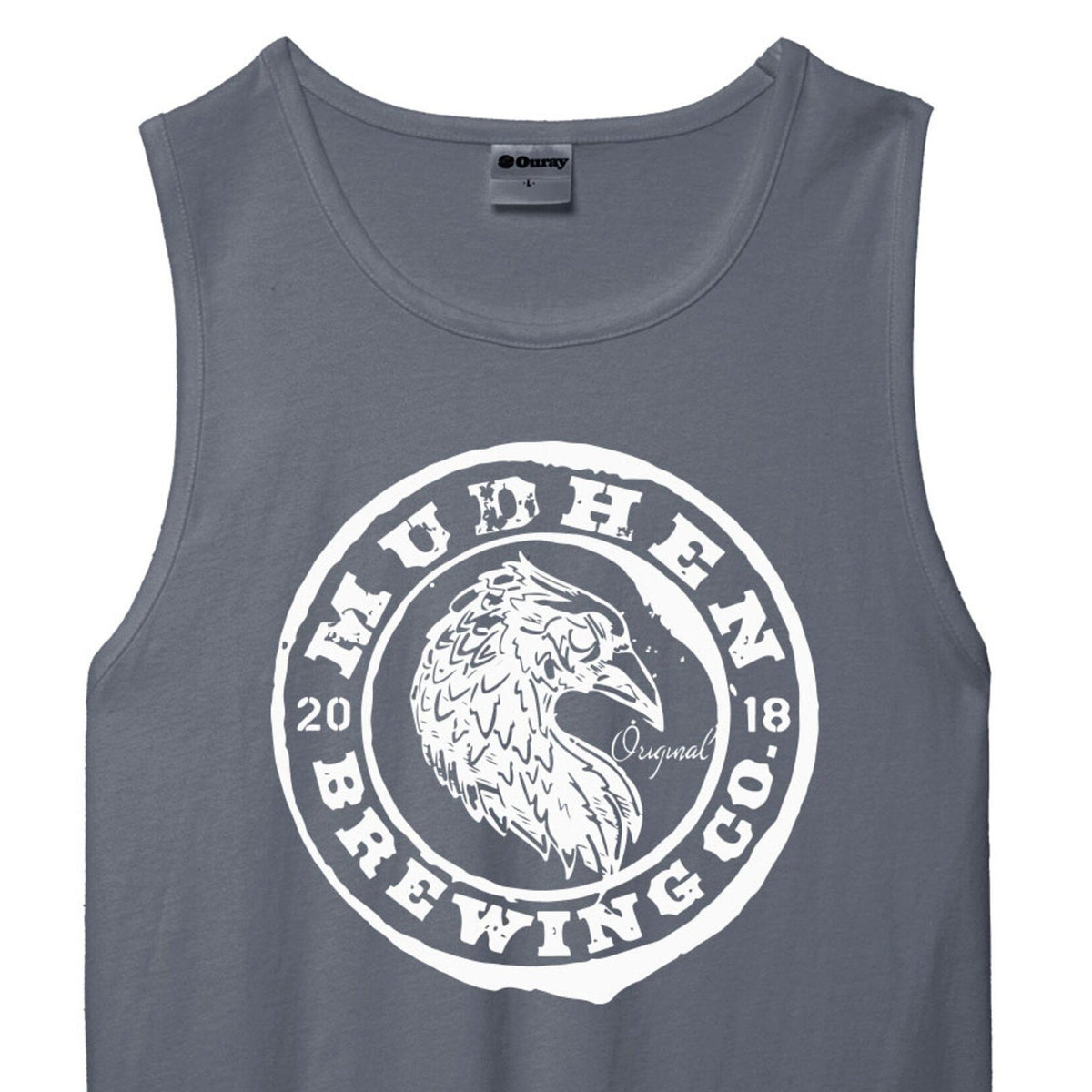 MudHen Original Logo Tank – Charcoal, closeup