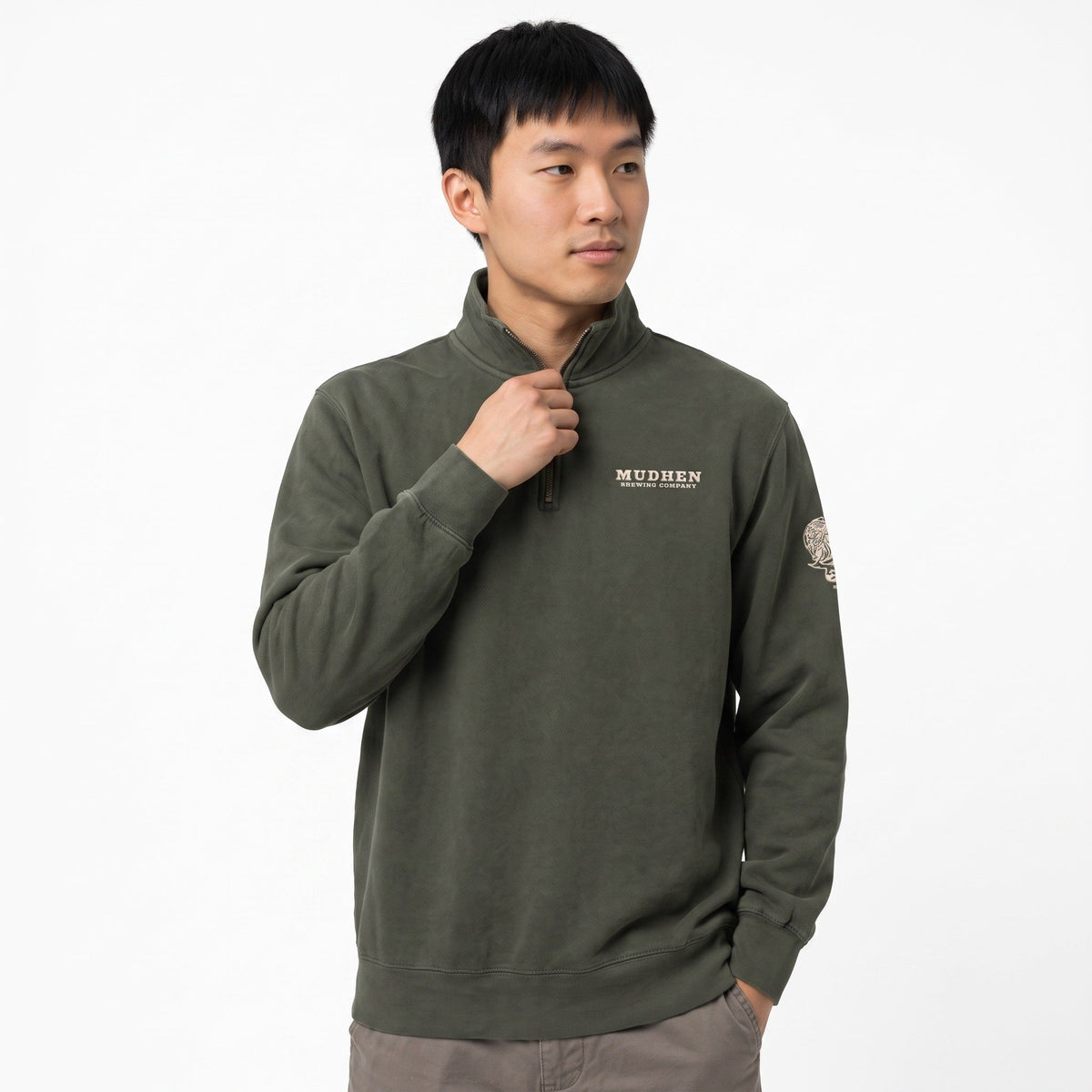 MudHen Quarter-Zip Crewneck - Forest Green, front