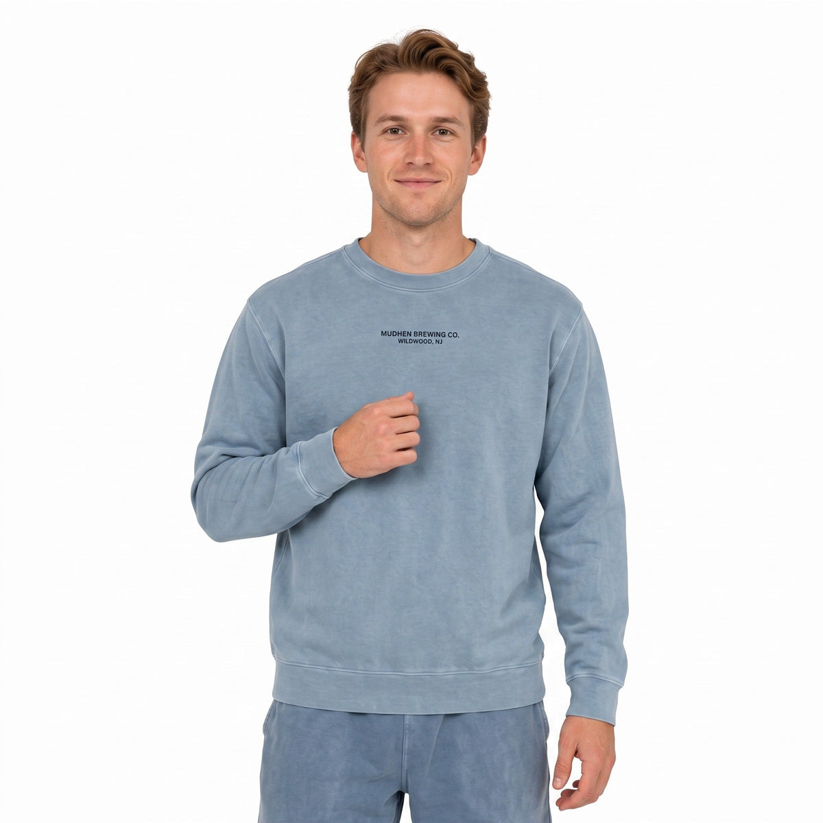 MudHen Washed Crewneck — Denim Blue, front