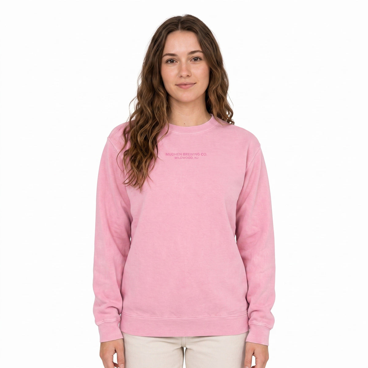 MudHen Washed Crewneck — Pink Lemonade, front