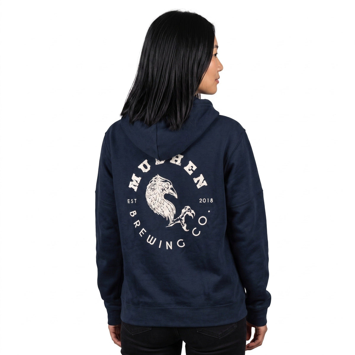 Navy MudHen Brewing Co. Full-Zip Hoodie, back