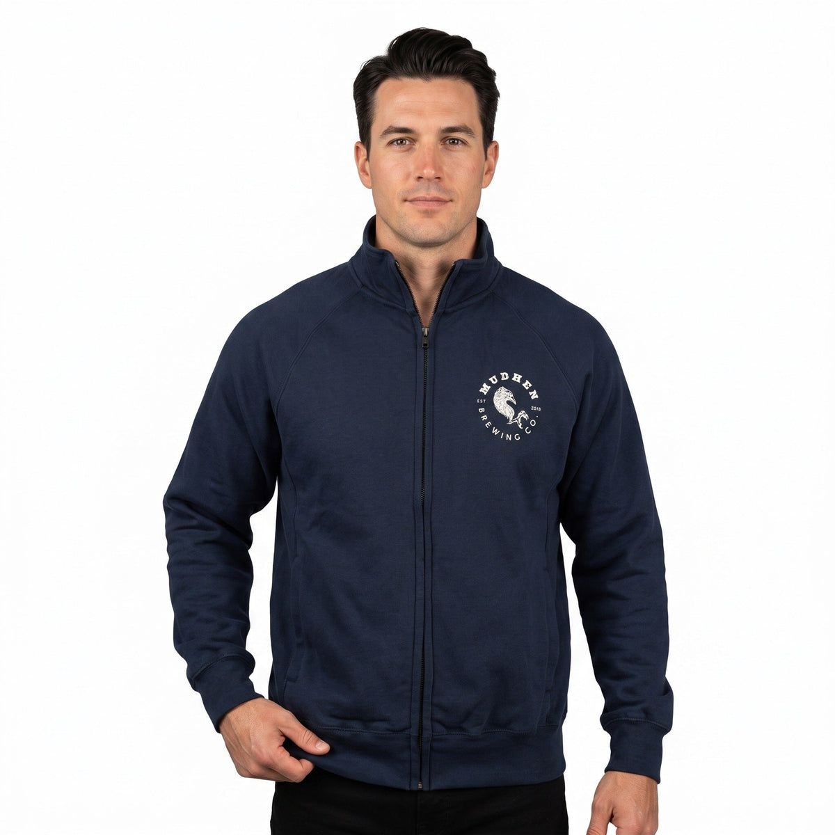 Navy MudHen Brewing Co. Full-Zip Jacket, front