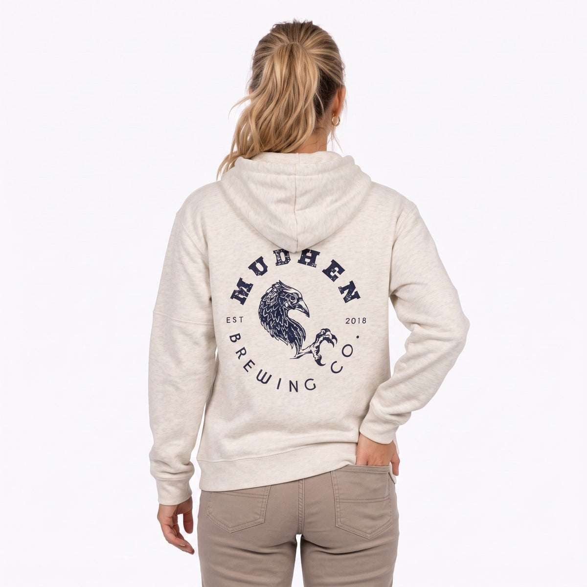 Oatmeal MudHen Brewing Co. Full-Zip Hoodie, back