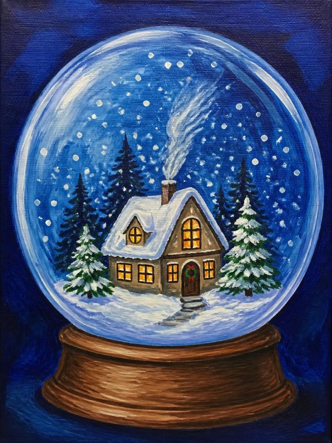 Snow Globe Cottage painting