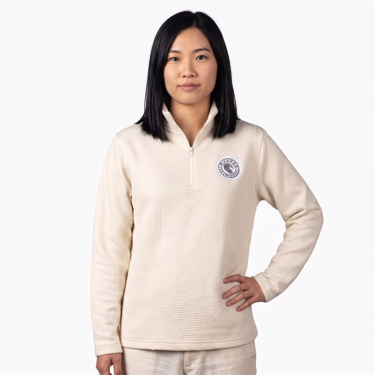 Sea Smoke Quarter-Zip - Ivory, front, on a woman