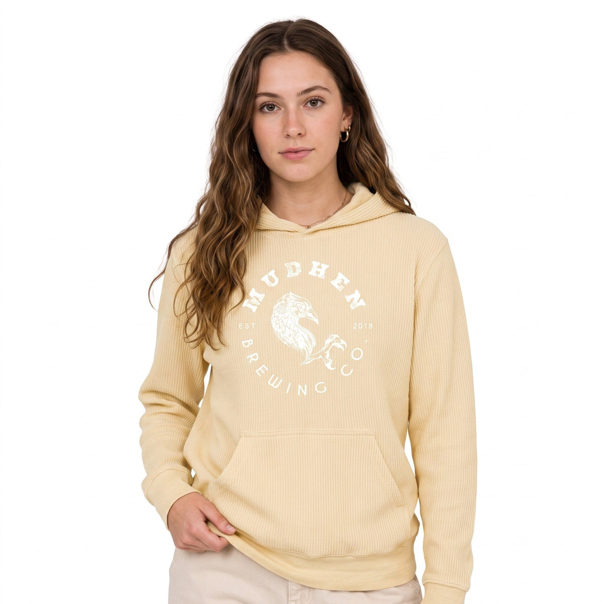 Waffle Knit Hoodie - Buttercream, front