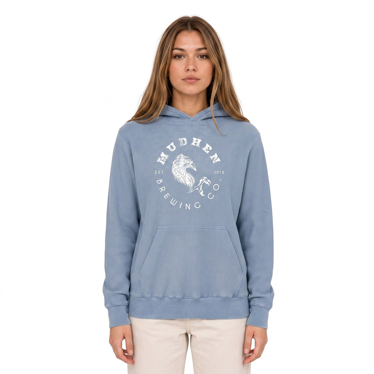 Waffle Knit Hoodie - Dusty Blue, front