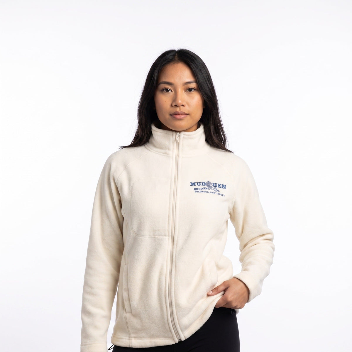 Women Fleece Zip Jacket - Creme, front