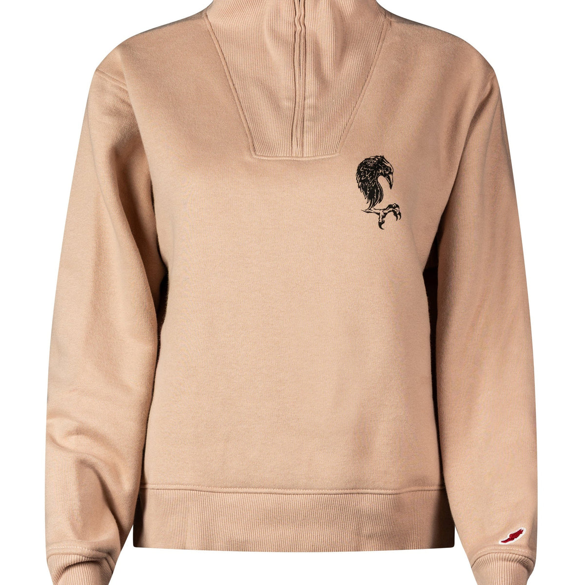 Womens Quarter Zip Hoodie - Dusty Rose, closeup